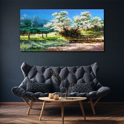 Spring landscape with blooming trees Canvas Wall art