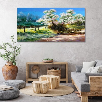 Spring landscape with blooming trees Canvas Wall art