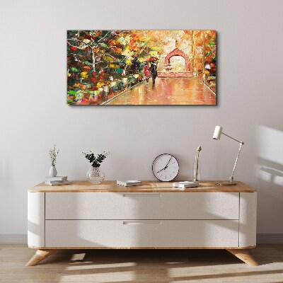Autumn alley with umbrellas Canvas Wall art