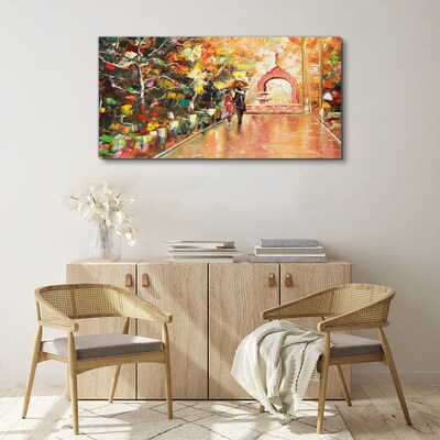 Autumn alley with umbrellas Canvas Wall art