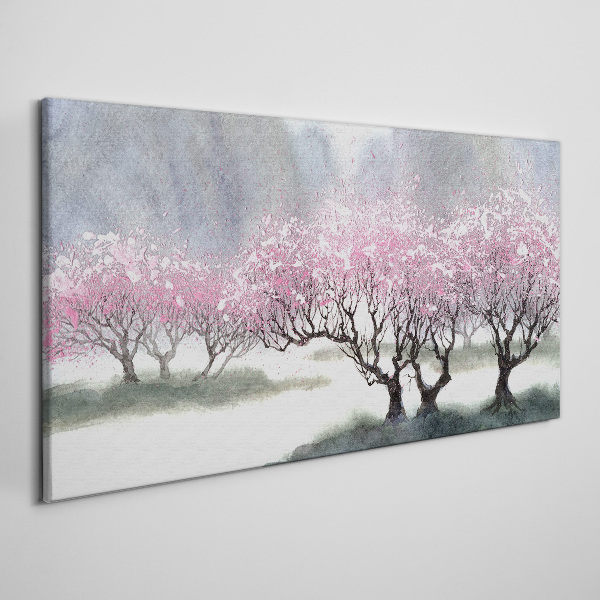 Blossoming trees in the spring haze Canvas Wall art