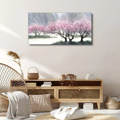 Blossoming trees in the spring haze Canvas Wall art