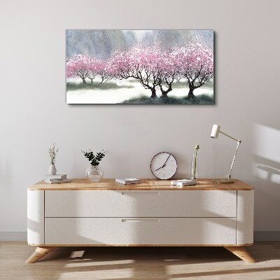 Blossoming trees in the spring haze Canvas Wall art