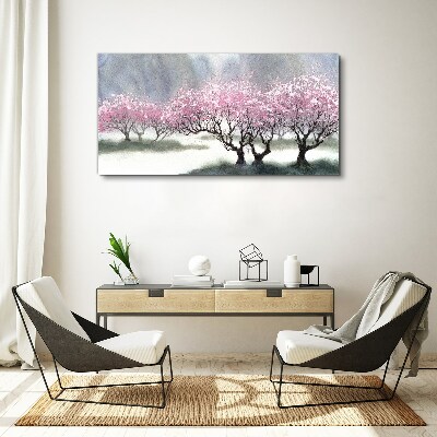 Blossoming trees in the spring haze Canvas Wall art