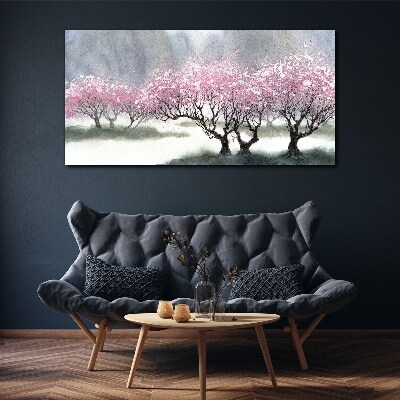 Blossoming trees in the spring haze Canvas Wall art
