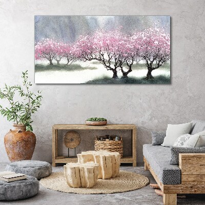 Blossoming trees in the spring haze Canvas Wall art