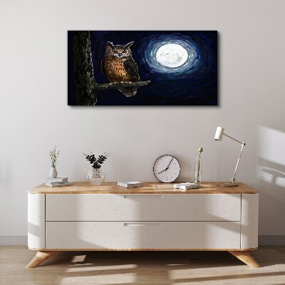 Tree branch night owl moon Canvas Wall art