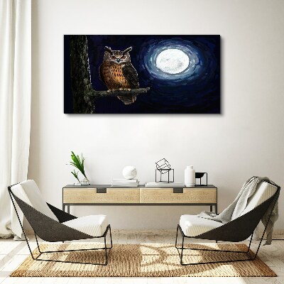 Tree branch night owl moon Canvas Wall art