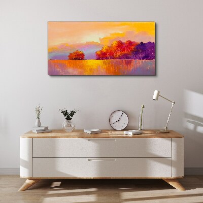 Colorful sunset over the meadow Canvas Wall art