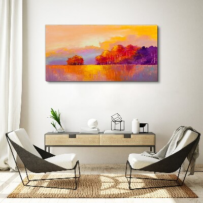 Colorful sunset over the meadow Canvas Wall art