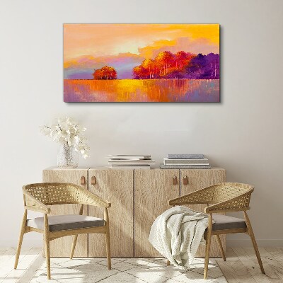 Colorful sunset over the meadow Canvas Wall art