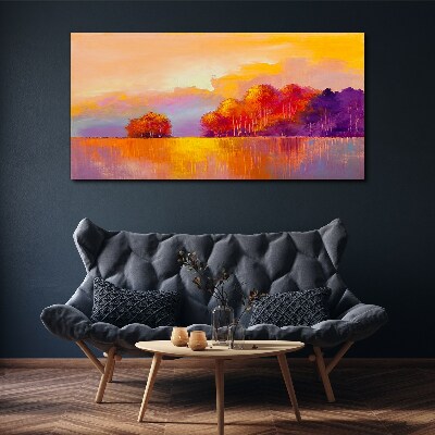 Colorful sunset over the meadow Canvas Wall art