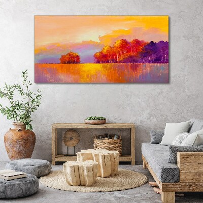 Colorful sunset over the meadow Canvas Wall art