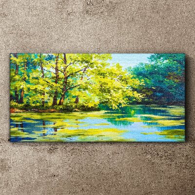 Lake river trees grass Canvas Wall art