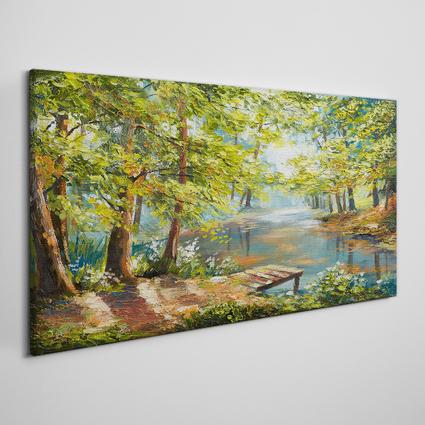 A peaceful forest landscape by the lake Canvas Wall art