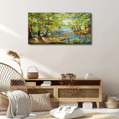 A peaceful forest landscape by the lake Canvas Wall art