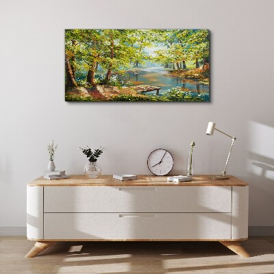 A peaceful forest landscape by the lake Canvas Wall art
