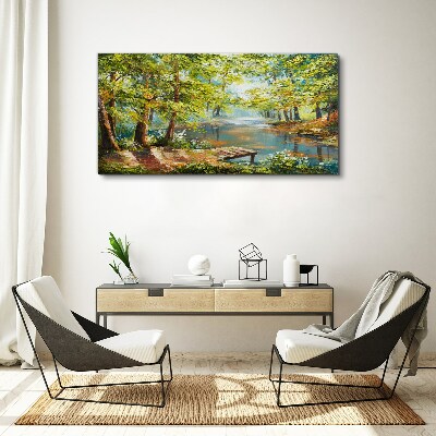 A peaceful forest landscape by the lake Canvas Wall art