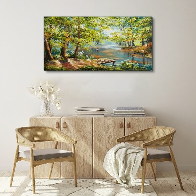 A peaceful forest landscape by the lake Canvas Wall art