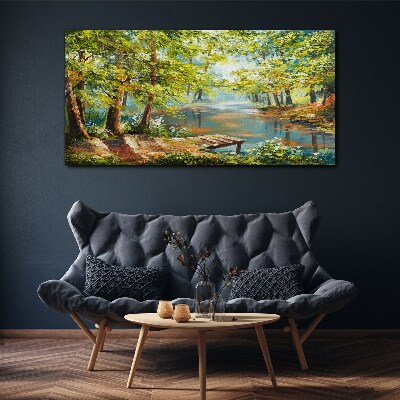 A peaceful forest landscape by the lake Canvas Wall art