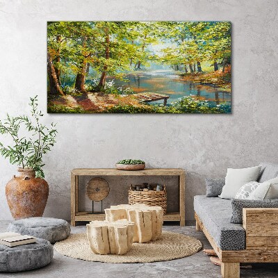 A peaceful forest landscape by the lake Canvas Wall art