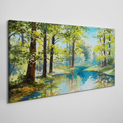 A peaceful forest landscape by the water Canvas Wall art