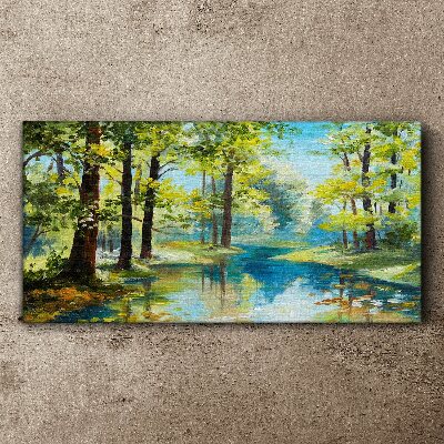 A peaceful forest landscape by the water Canvas Wall art