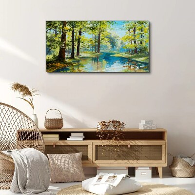A peaceful forest landscape by the water Canvas Wall art