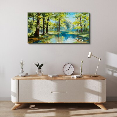 A peaceful forest landscape by the water Canvas Wall art