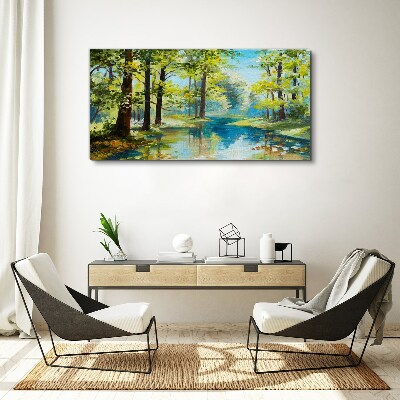 A peaceful forest landscape by the water Canvas Wall art