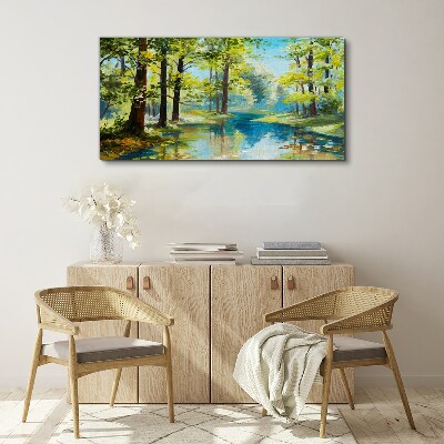 A peaceful forest landscape by the water Canvas Wall art