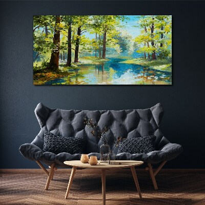 A peaceful forest landscape by the water Canvas Wall art