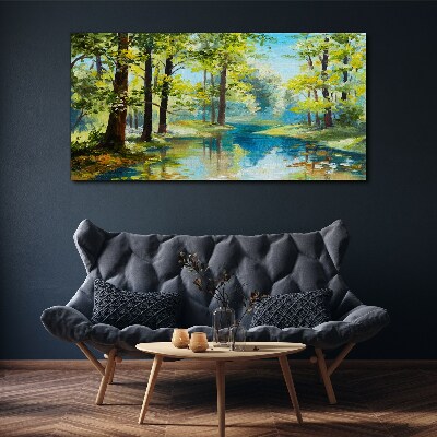 Painting nature forest river Canvas Wall art