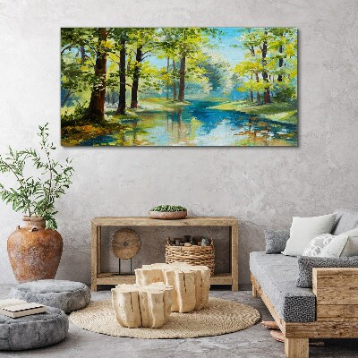 A peaceful forest landscape by the water Canvas Wall art