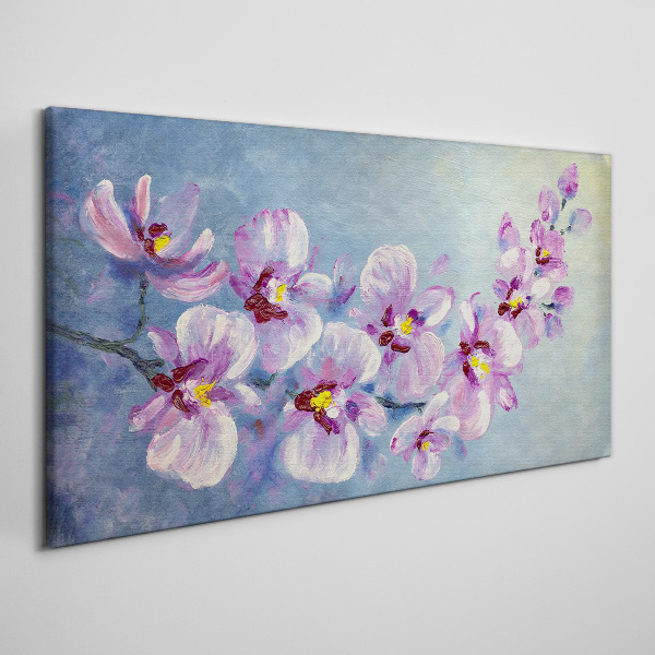 Floral orchids on blue background Canvas Wall art