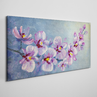 Floral orchids on blue background Canvas Wall art