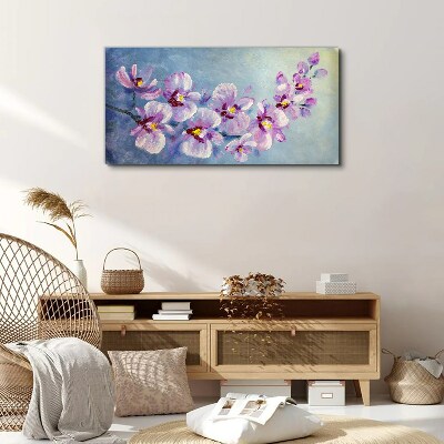 Floral orchids on blue background Canvas Wall art