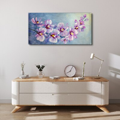 Floral orchids on blue background Canvas Wall art