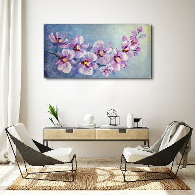 Floral orchids on blue background Canvas Wall art