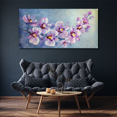 Floral orchids on blue background Canvas Wall art