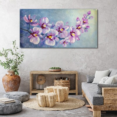 Floral orchids on blue background Canvas Wall art