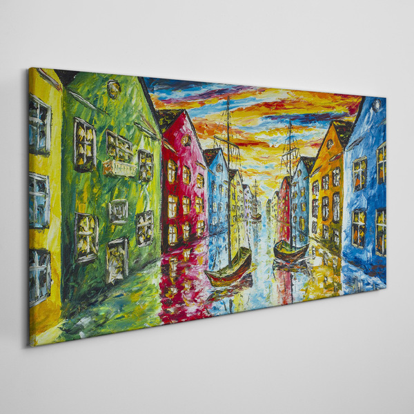 Colorful townhouses by the river Canvas Wall art