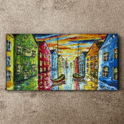 Colorful townhouses by the river Canvas Wall art