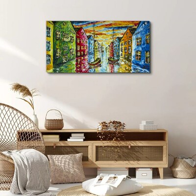 Colorful townhouses by the river Canvas Wall art