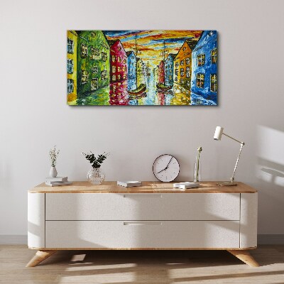 Colorful townhouses by the river Canvas Wall art
