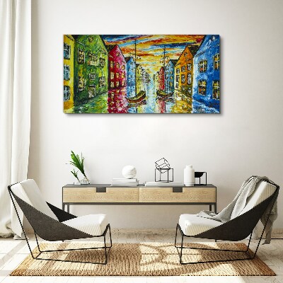Colorful townhouses by the river Canvas Wall art