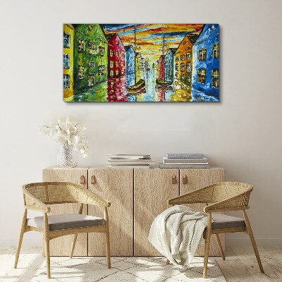 Colorful townhouses by the river Canvas Wall art