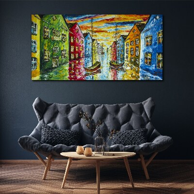 Colorful townhouses by the river Canvas Wall art