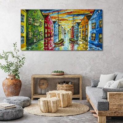 Colorful townhouses by the river Canvas Wall art