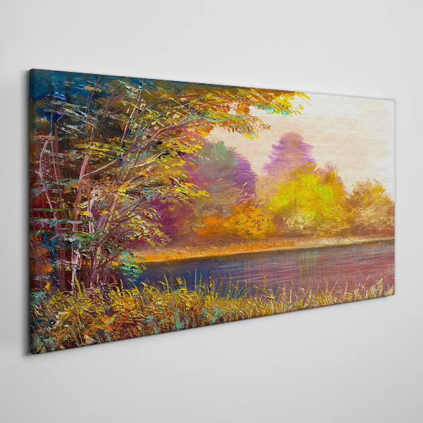 Autumn colors by the lake Canvas Wall art